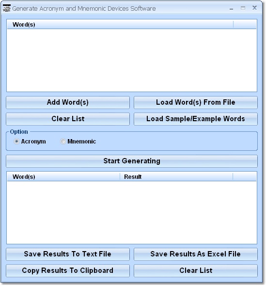 Generate Acronym and Mnemonic Device Software